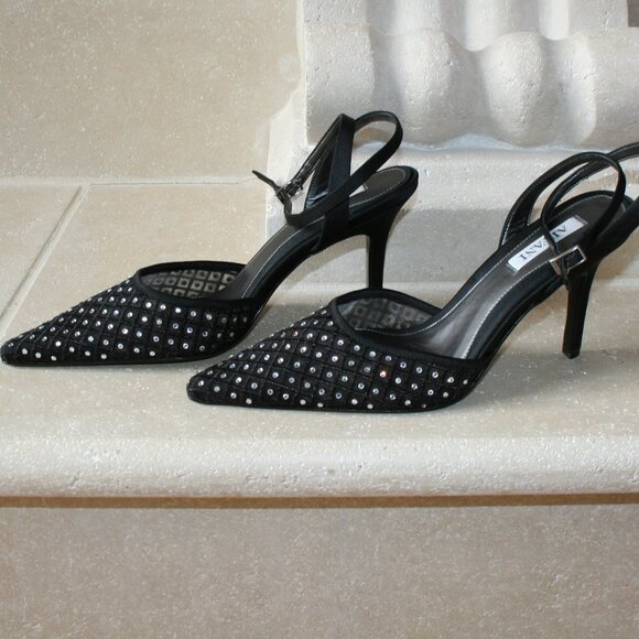 Alfani Black Satin Lined Pump Heel with rhinestones Size 7 1/2 Med. - Picture 3 of 9